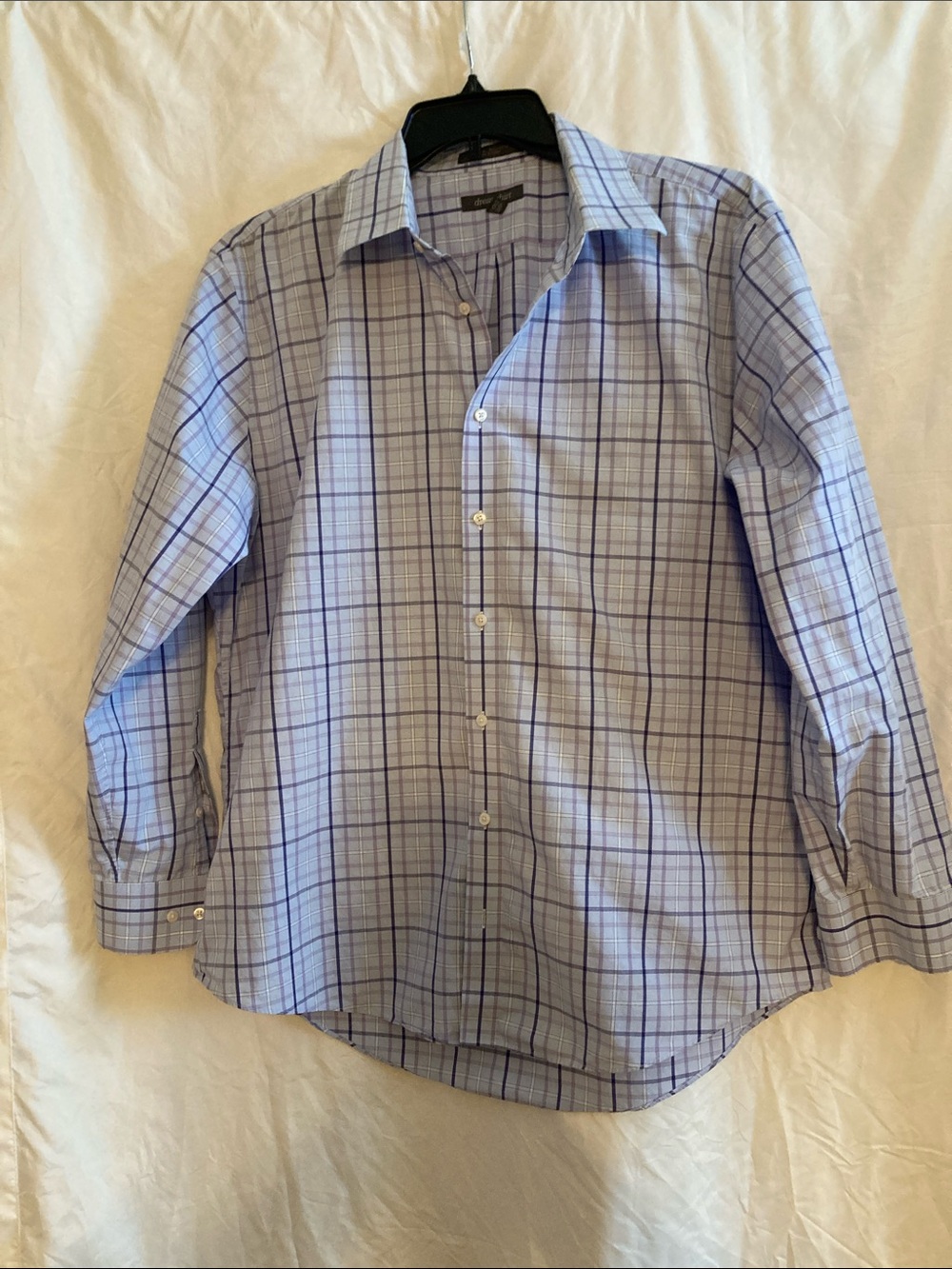 Men's Light Blue Plaid Dress Shirt with Navy Windowpane - Classic Spread Collar